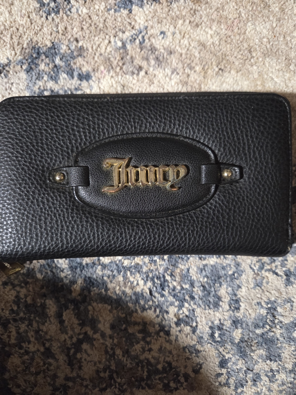 Juicy Couture Black Pebbled Leather Wallet with Gold Logo Plaque